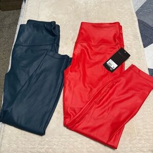 Bundle of 2- 90 Degree by Reflex  Shiny Red & Blue Leggings. Size XL